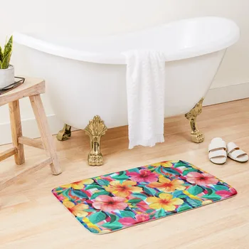 OTT Maximalist Гавайский гибискус с цветочным рисунком в полоску, коврик для ванной, коврики для ванной, коврик для туалета в стиле ванной комнаты