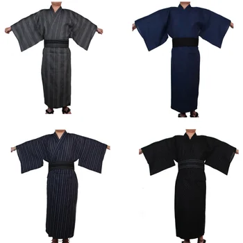 Японское Традиционное Самурайское Кимоно Для Мужчин, Купальный Халат Юката, Хекуби, Свободный Стиль, Одежда Для Сауны, Домашняя Одежда, Пояс, Длинное Платье, Хлопок